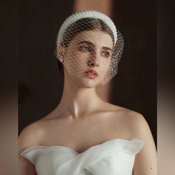New Stunning French Netting Birdcage Headband Veil with Pearl ✨??? main image 5